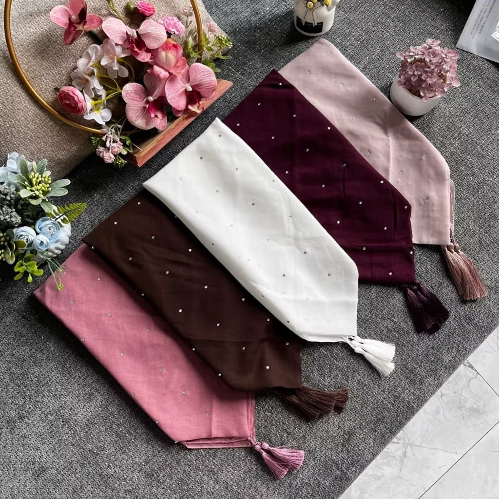 HIJAB SEGI EMPAT PARIS SWAROVSKI ROSE GOLD | PARIS PAYET TASEL TABUR SWAROVSKI JAMBUL
