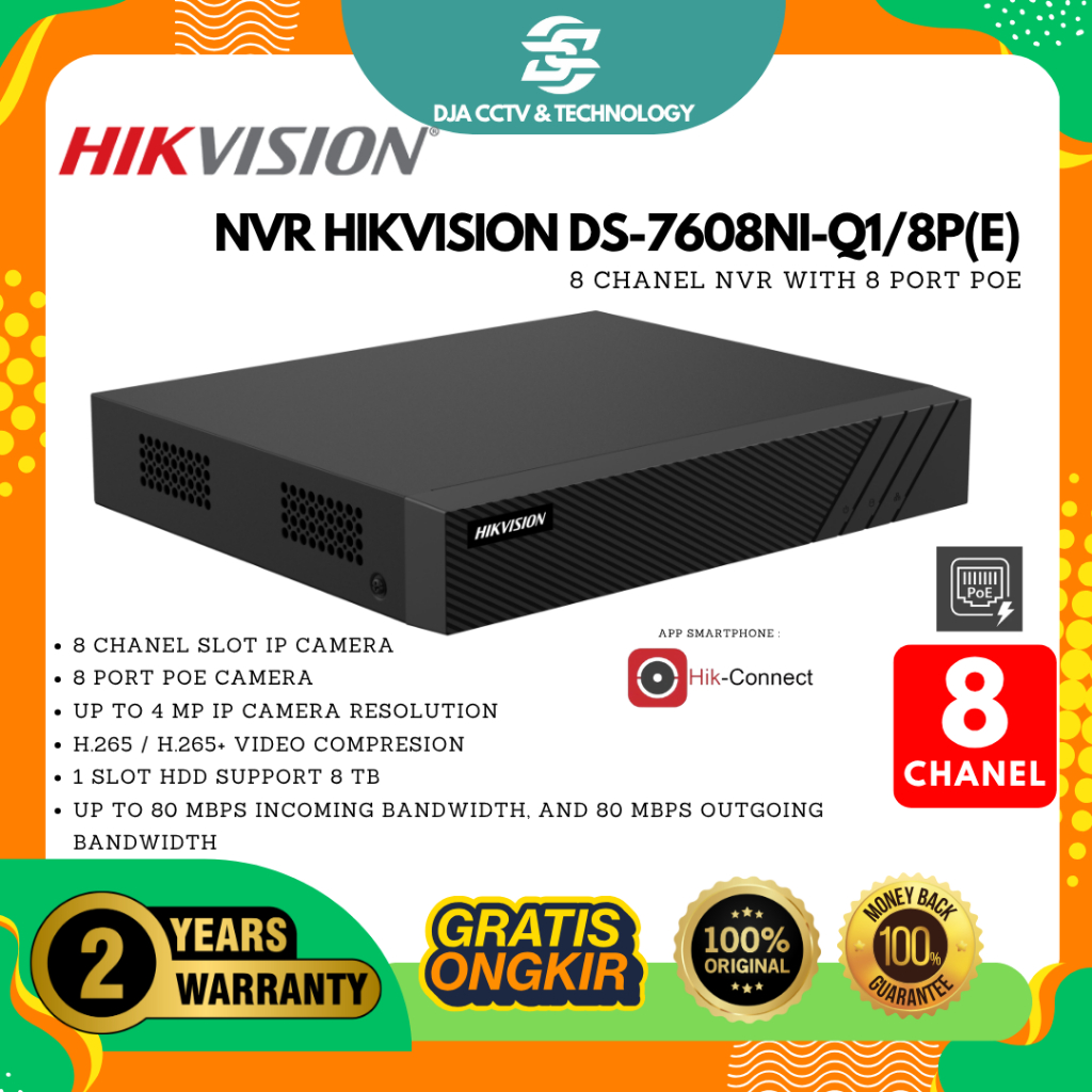 DS-7608NI-Q1/8P(E) - HIKVISION NVR 8 Chanel 7600 New Series Include POE