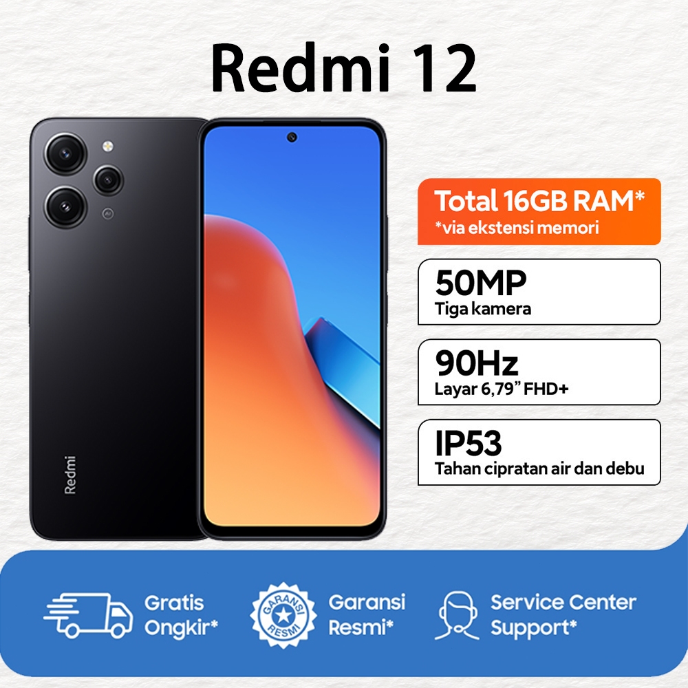 SMARTPHONE XIOMI REDMI 12 RAM8/128GBI8/256GB-BLACK FULLSETGARANSI1 TAHUN (BISA COD)