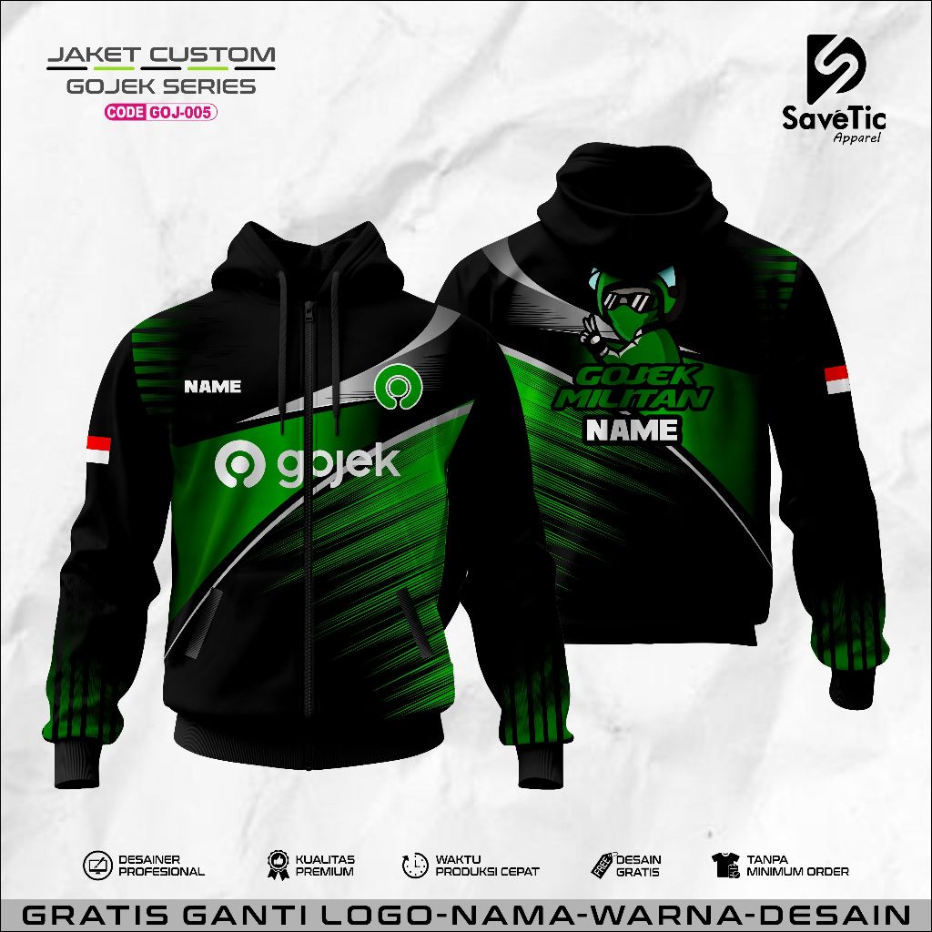 Jaket Gojek Full Printing Sublim/Jaket Custom/Hoodie/Bomber/Tracktop/Jaket gojek Pria dan Wanita/Jak