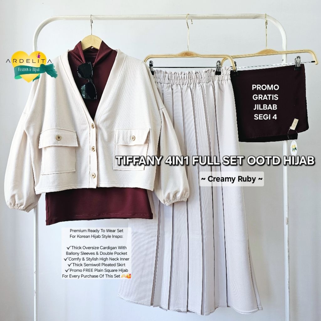 Ardelita Fashion Hijab - Tiffany 4in1 Set OOTD Hijab Korean Style Baju One Set Wanita Premium Hemat 