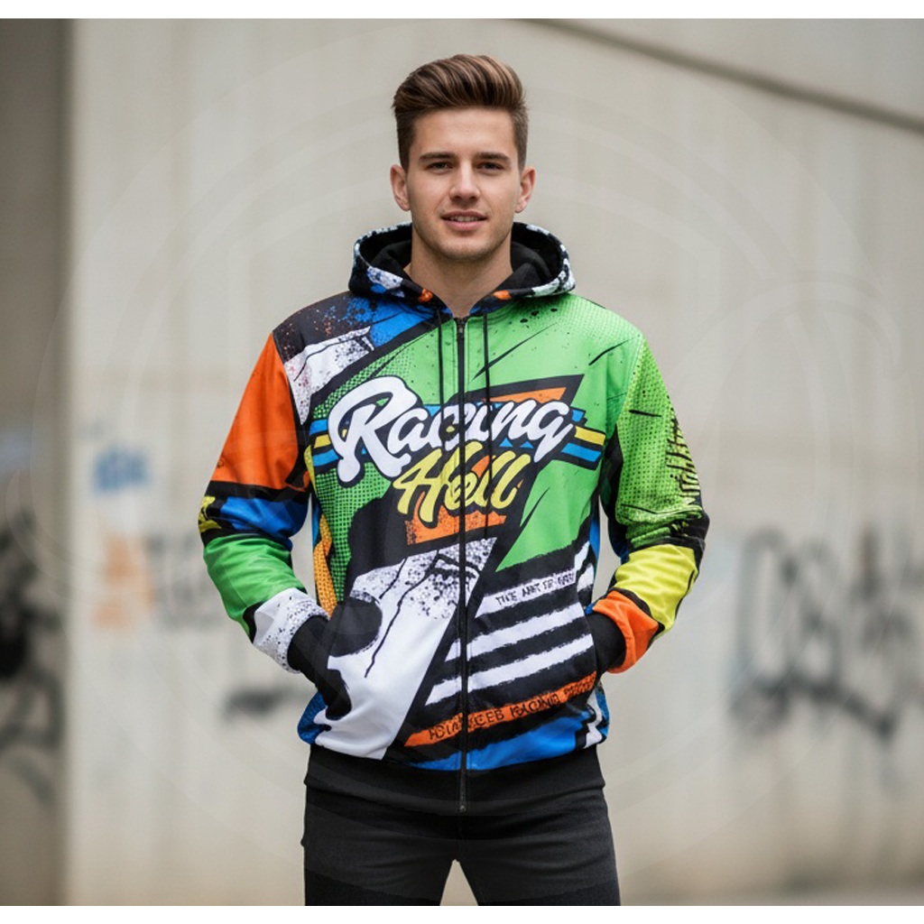 Jaket Racing Hell FULL PRINTING RH-26 - BISA PAKAI NAMA | JAKET CUSTOM KOMUNITAS PRINTING