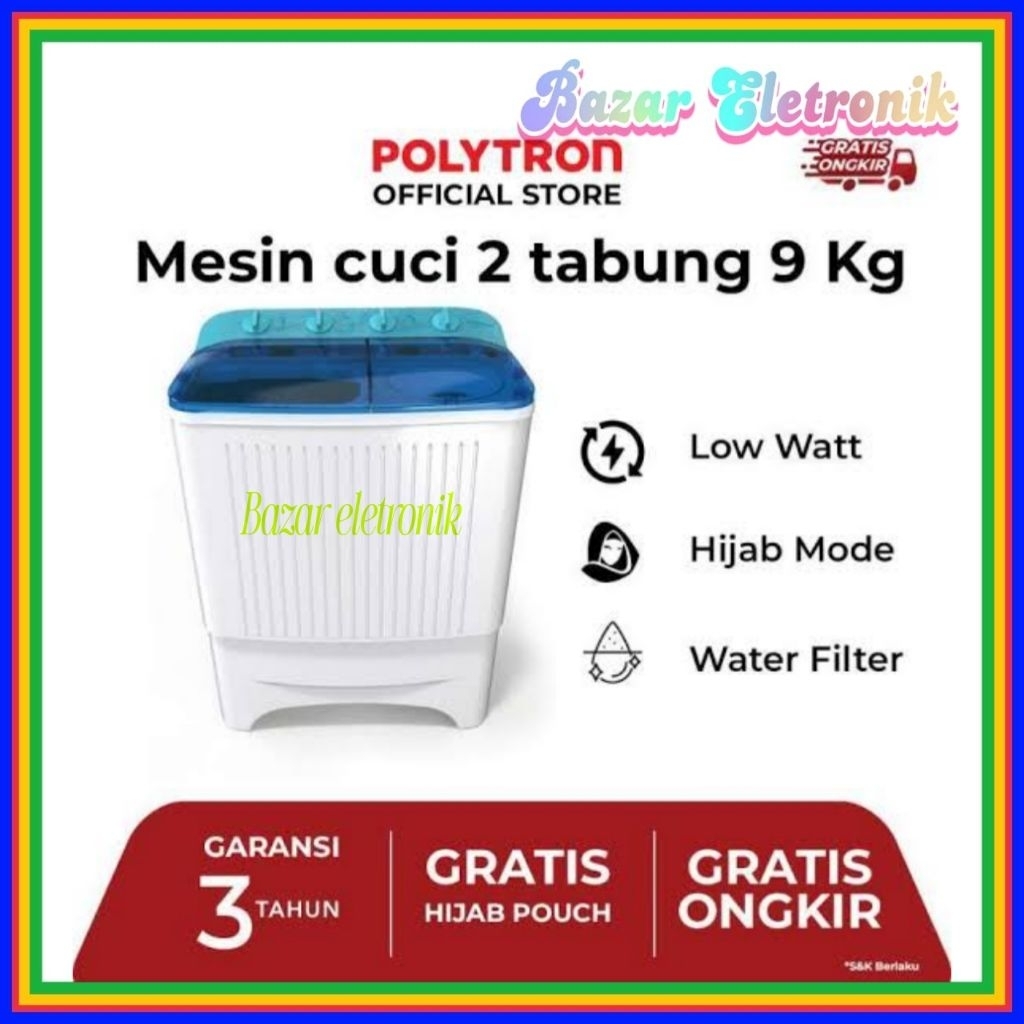 MESIN CUCI POLYTRON PWM 9072 / MESIN CUCI POLYTRON 2 TABUNG 9KG / POLYTRON PWM 9072