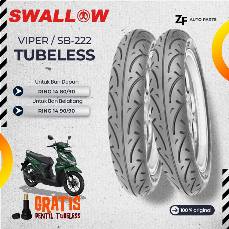 SEPASANG / SATUAN BAN MOTOR MATIC SWALLOW VIPER Ring 14 TUBELESS DEPAN BELAKANG BEAT MIO VARIO GENIO