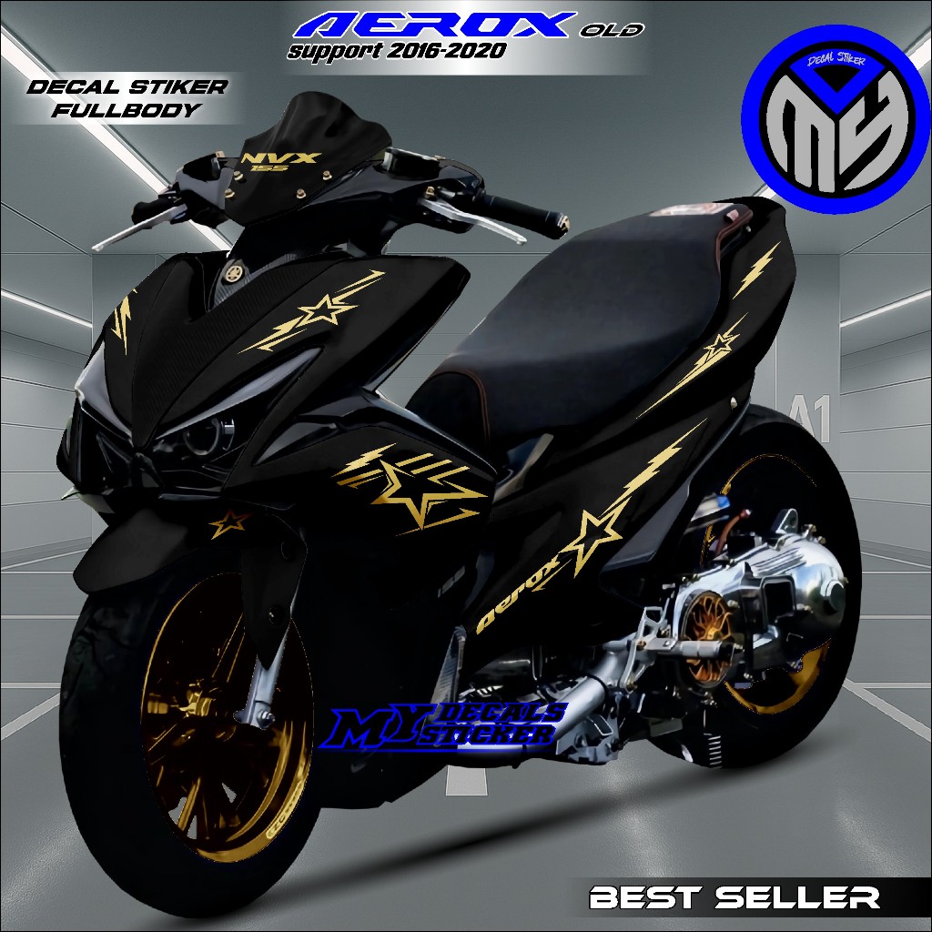 MY Decal Stiker Motor Aerox 155 Old 2016-2020 Motif Bintang Hitam - Sticker Variasi Motor Aerox Lama