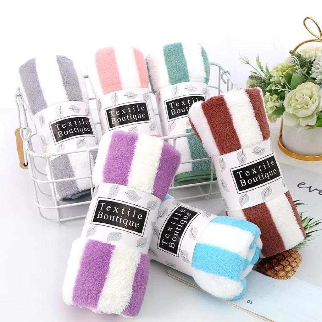 Handuk Towel Salur Microfiber Anak 50x100cm || Handuk Motif Salur Tanggung || Handuk Bulu Tebal Muda