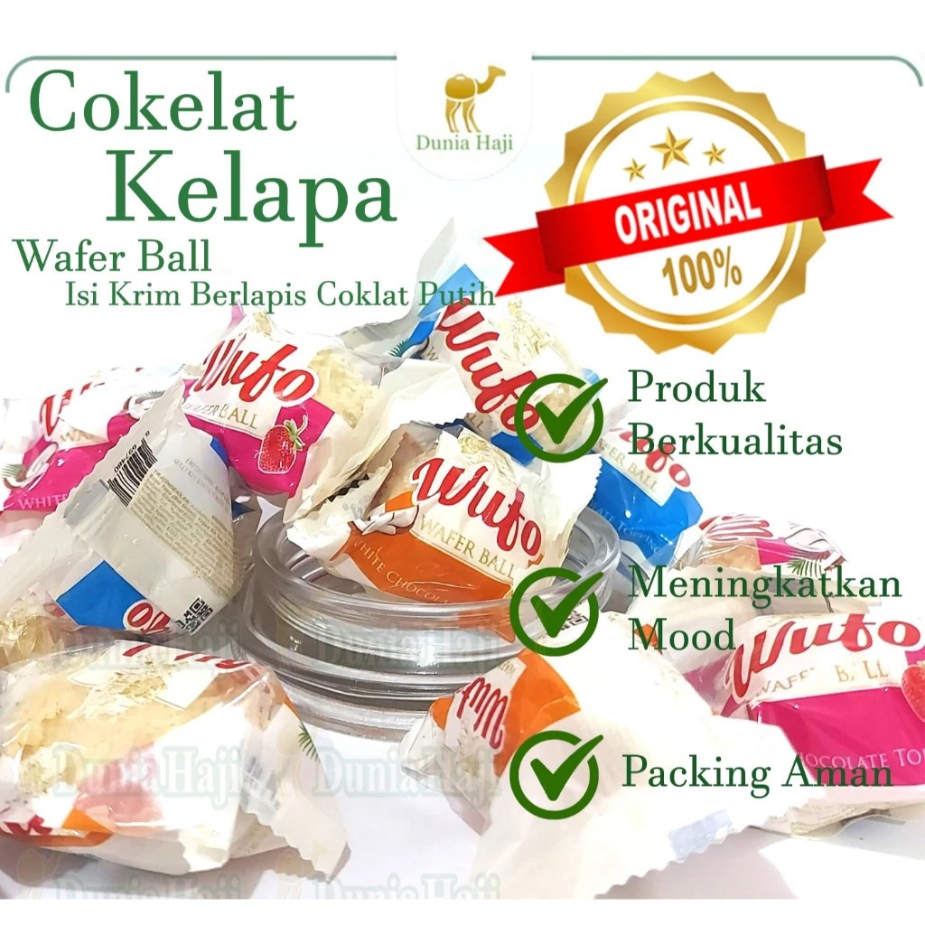 Coklat Kelapa Wafer Ball Isi Topping Krim Lapis Cokelat Putih Souvenir Oleh-Oleh haji dan Umroh
