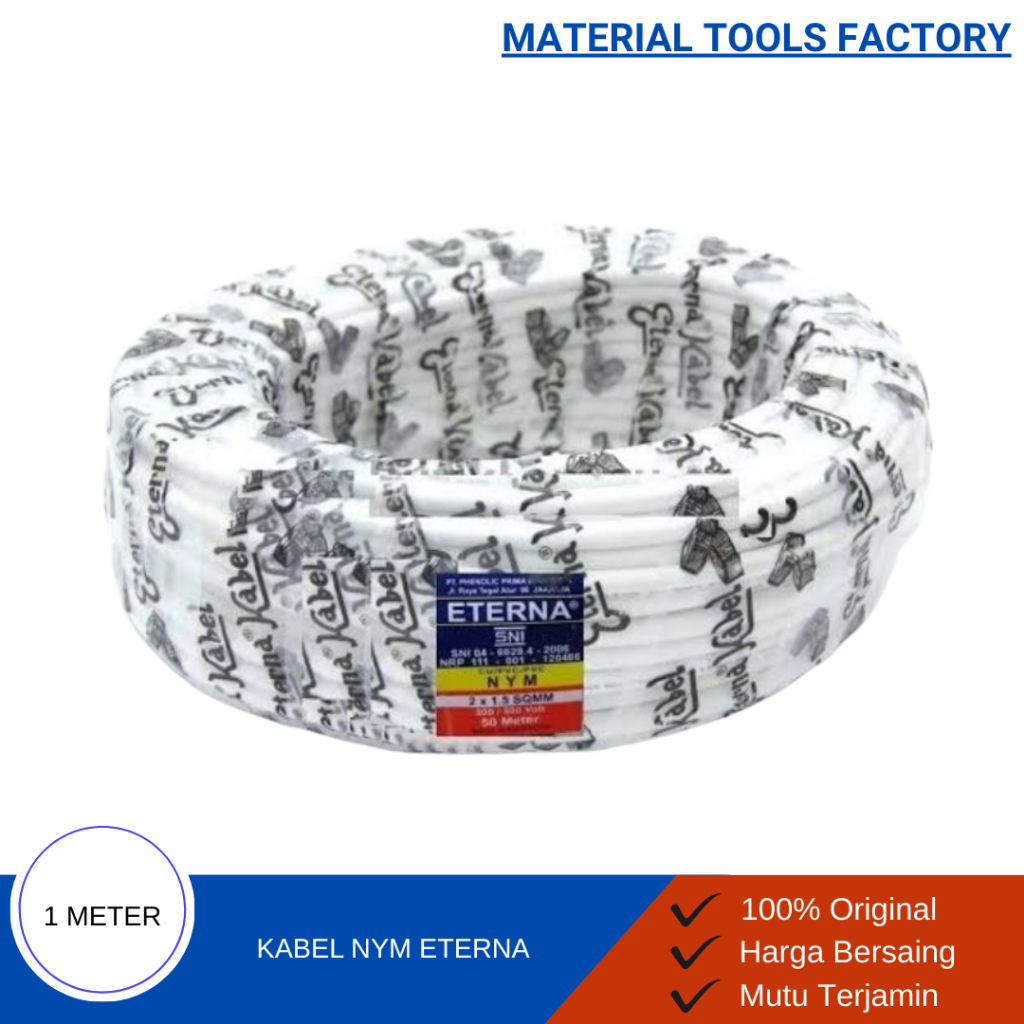 Kabel listrik eterna meteran 2x0,75 2x1,5 2x2,5 3x1,5 3x25 - kabel listrik - kabel nym