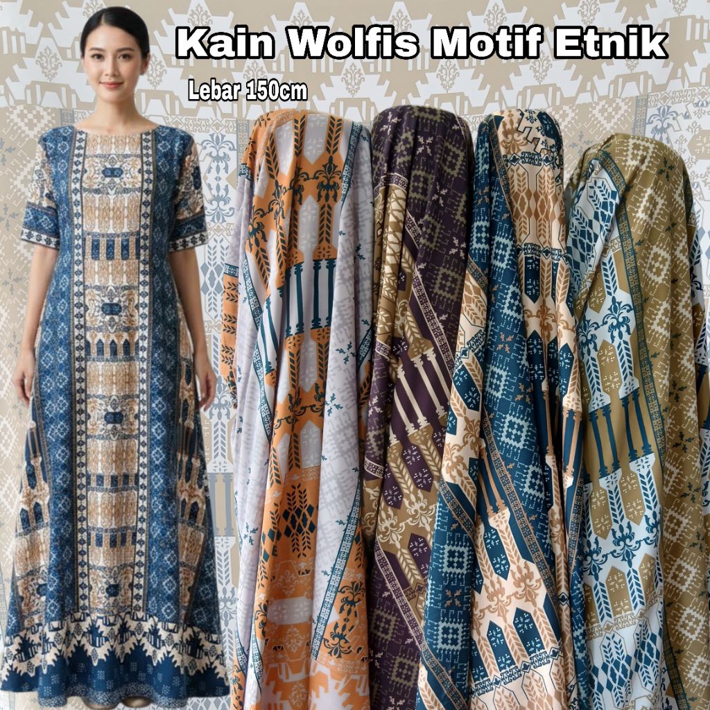 Kain Wolfis Motif Vintage Tribal Etnik Lebar 150cm