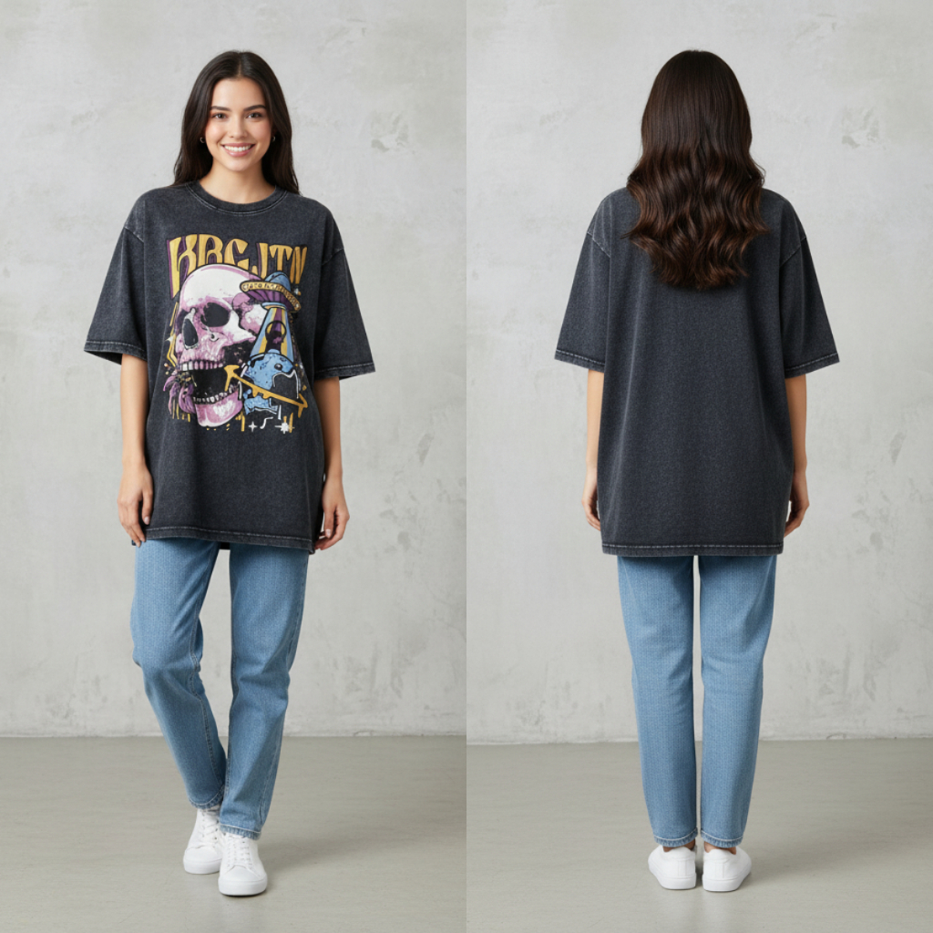 KAOS OVERSIZE WANITA FULL PRINT | SKULL T-SHIRT GOTHIC ROCK STREETWEAR