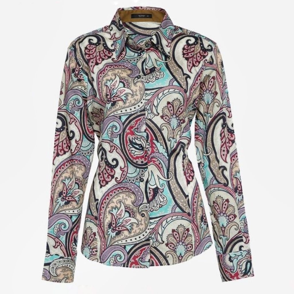 Etro Milano Stretch Cotton Multicolor Paisley Print Button Front Shirt