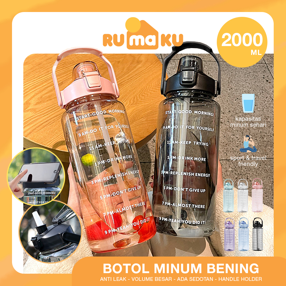 RMK Botol Minum Sport 2 Liter Jumbo Transparan FREE Stiker