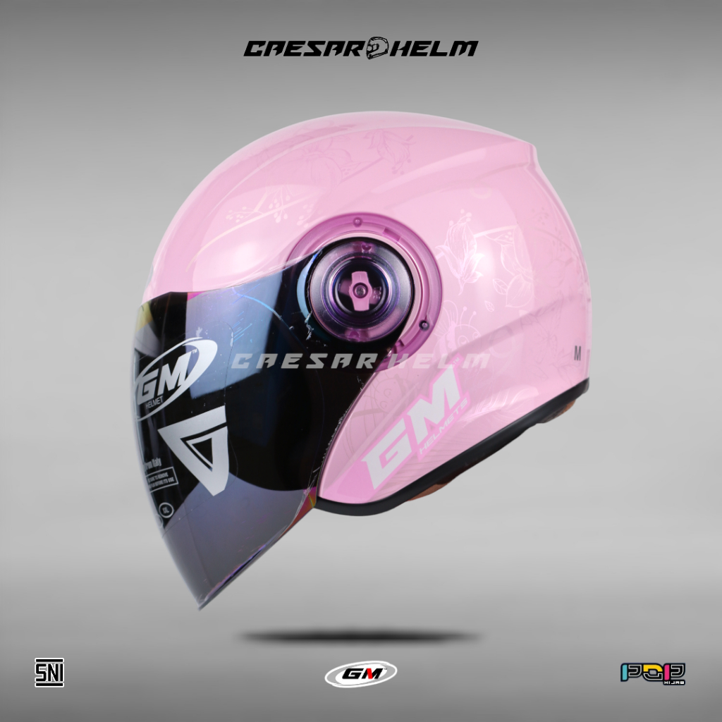GM Pop Hijab Motif Crystal - Pink Pastel/Pink Pearl - Helm Hijab - Helm Half Face