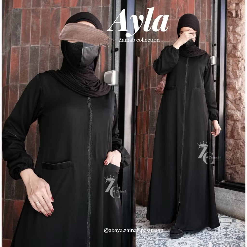 Abaya Ayla hitam remaja ( Busui friendly ) by zainab collection