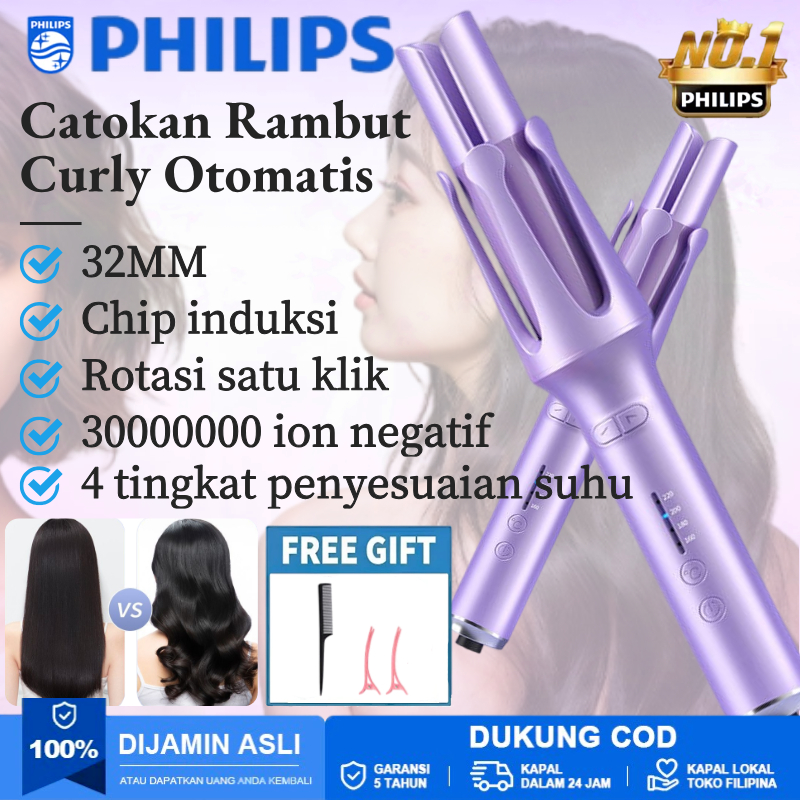 Philips Catokan Curly Otomatis 32mm Anti-Robek Tahan Lama Keriting Catok Alat Pengeriting Rambut