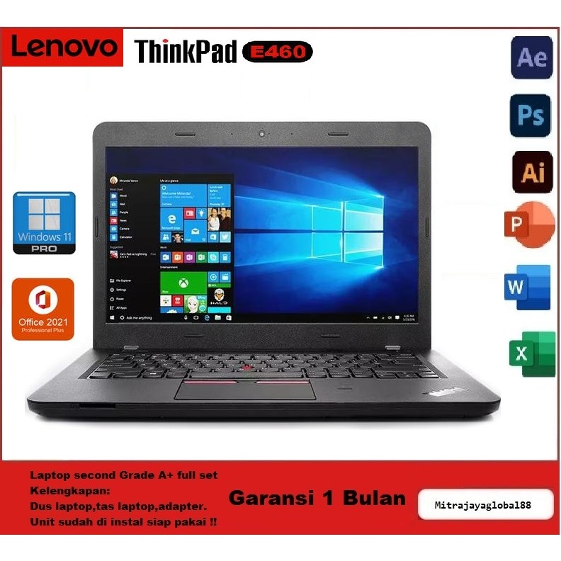 Notebook Laptop Lenovo Thinkpad E460 Core i7 Gen 6 | Radeon R7  RAM 8GB /  SSD 256GB Layar 14" FHD