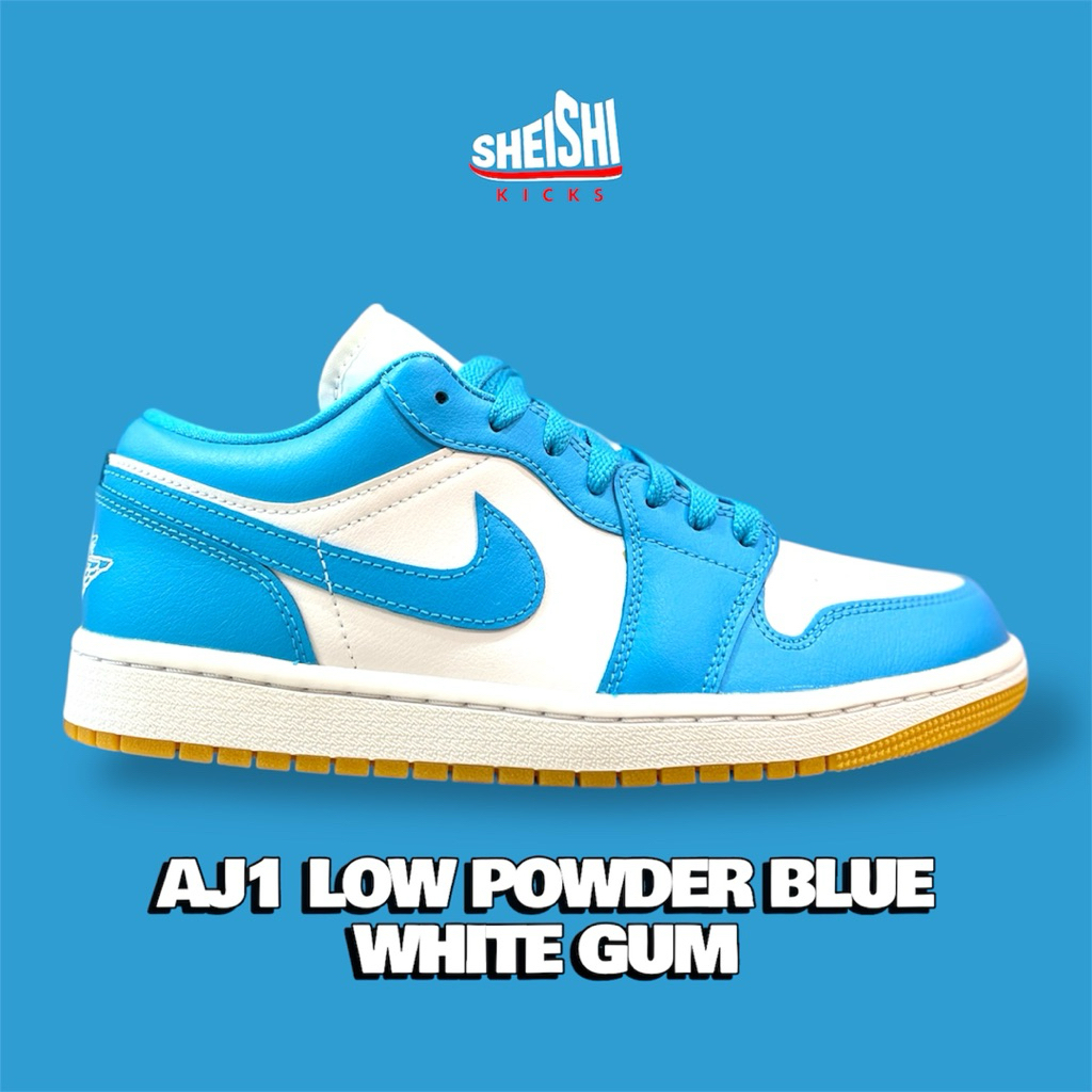 Sepatu Sneakers Pria Jordan 1 Low Powder Blue White Gum