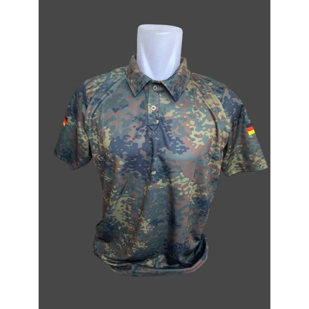 Kaos Kerah Polo Camo Loreng Flecktarn Tentara Jerman Army Reproduksi Size L