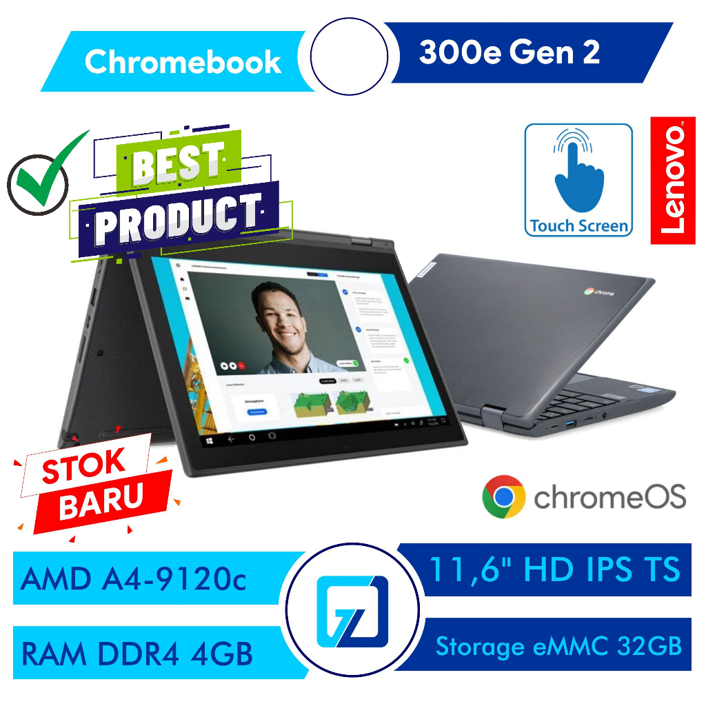 Lenovo Chromebook 300e Gen 2 Flip 360 Touch 2in1 laptop Kondisi Baru