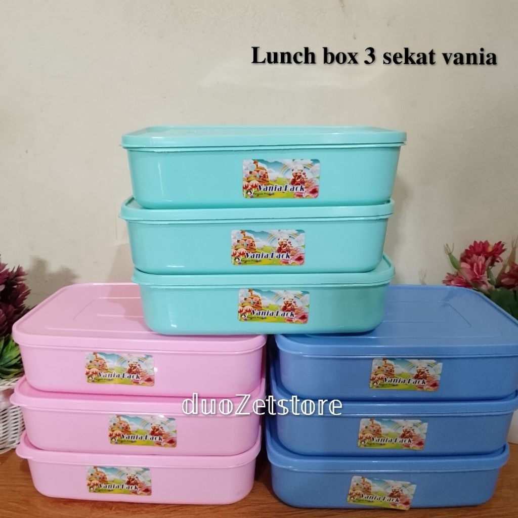 Kotak makan 3 sekat/lunch box/kotak makan vania pack/kotak bekal/omprengan pinguin