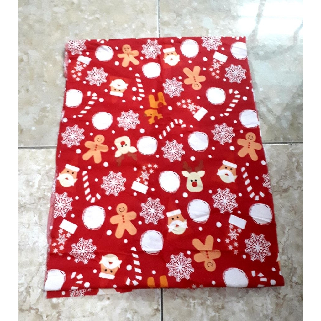 Kain Perca Per Lembar motif Natal (Potongan Bahan Seprei) Potongan Bahan Katun  CVC/Katun Jepang Uk.