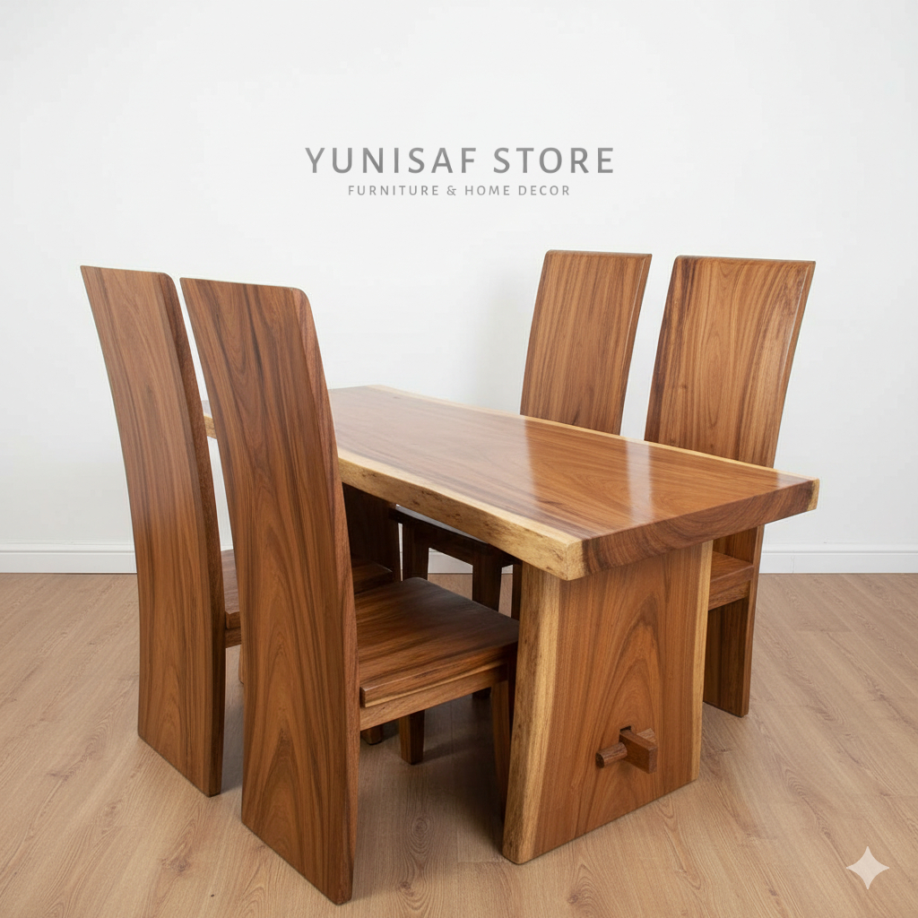 Meja Makan Kayu Trembesi Minimalis 4 Kursi