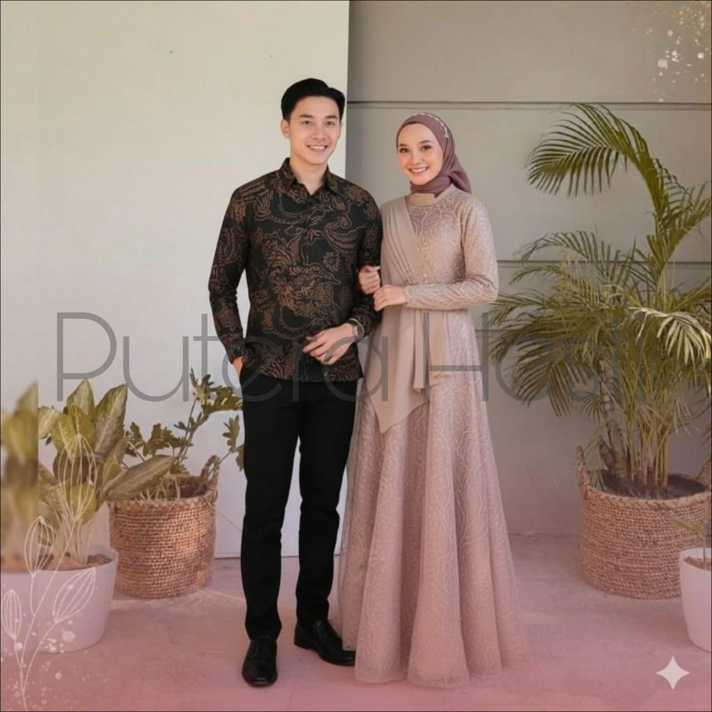 Gamis Couple Lebaran 2026 Terbaru Pasangan Baju Kondangan Seragam Sarimbit Keluarga Gaun Pesta Broka