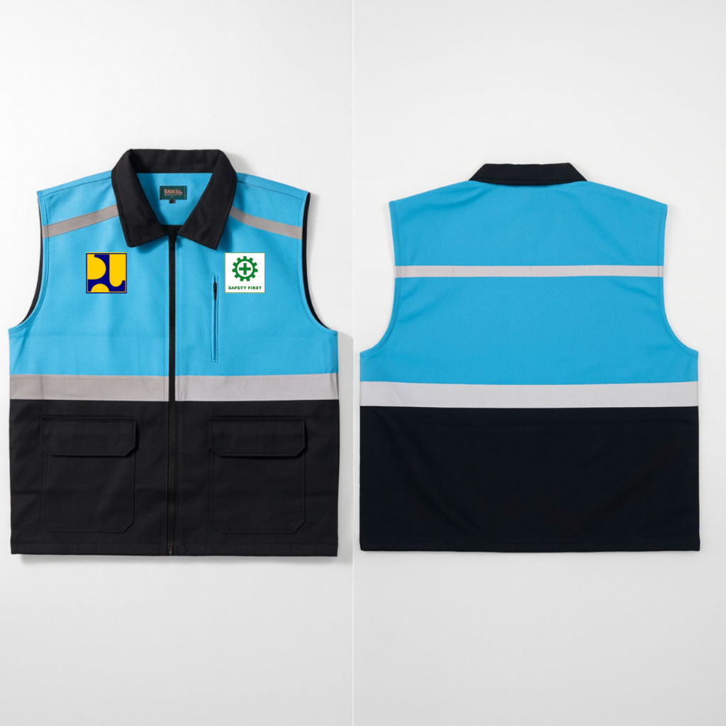 Diskon  Rompi Safety K3 Dinas PUPR Proyek Kerja Lapangan Outdoor Premium Bisa Custom Terbaru Biru Mu