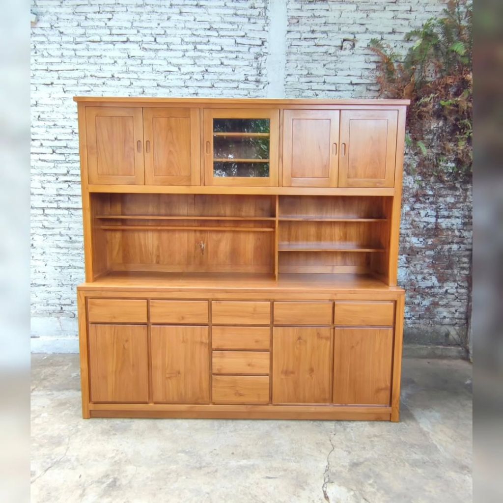 almari dapur kayu jati/almari pajangan dapur kayu jati solid model minimalis