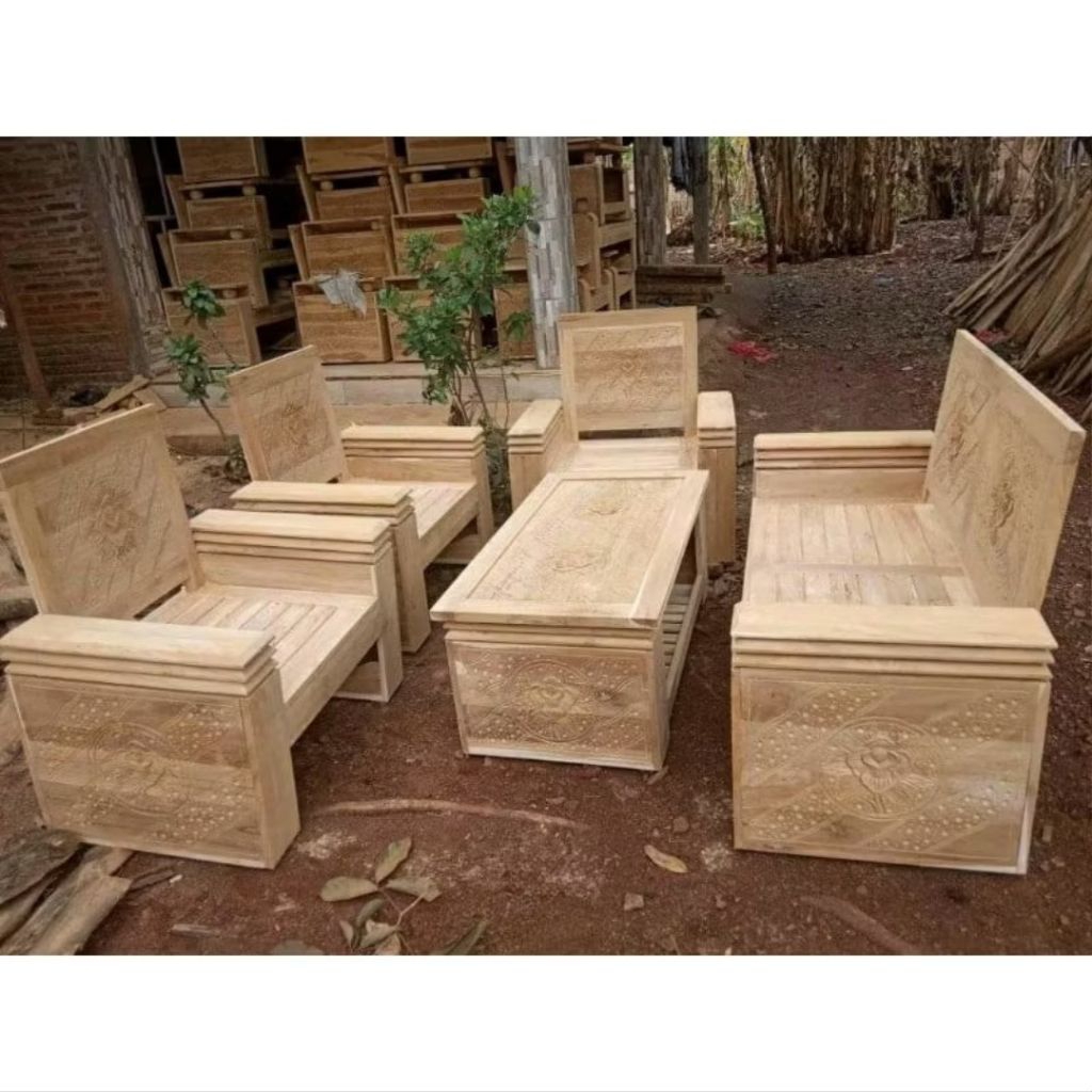 kursi tamu tumpuk kayu jati/kursi tamu jati solid 2111 set meja