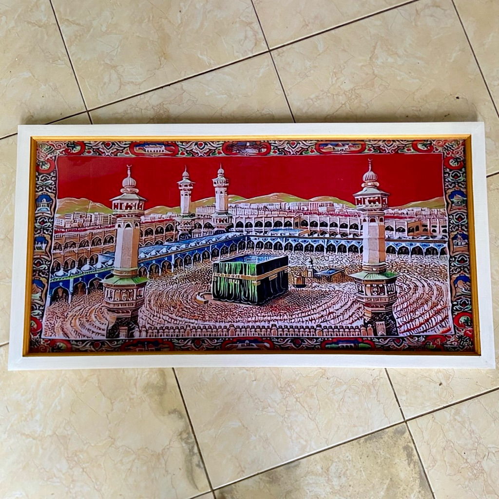 hiasan dinding lukisan cetak sajadah Ka'bah Mekkah plus bingkai ukuran 100cm×50cm