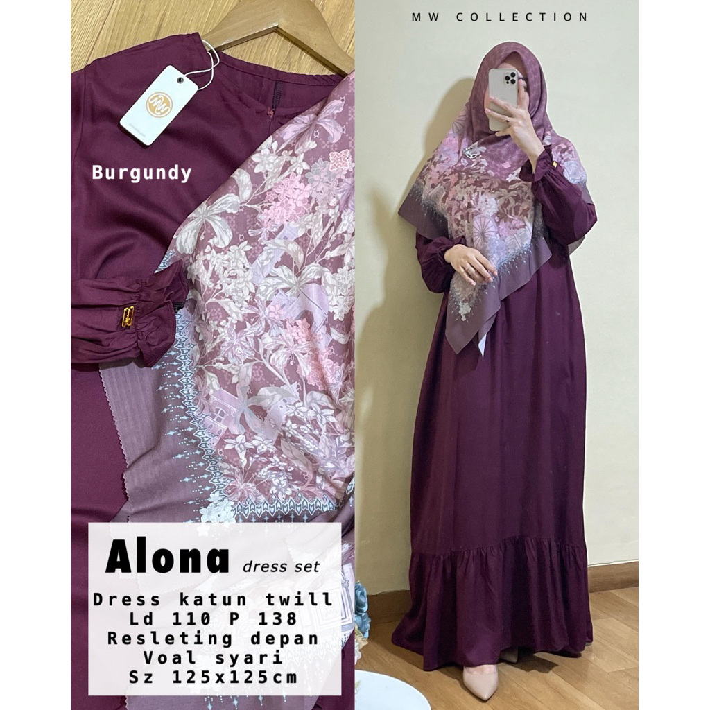 Alina dress set•Alda dress one set•Alura dress•Alona dress set Setelan Wanita Premium + Voal syari M