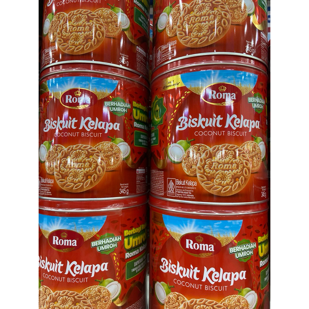 Roma biscuit kelapa kaleng 345g kemasan 1 dus isi 6 kaleng