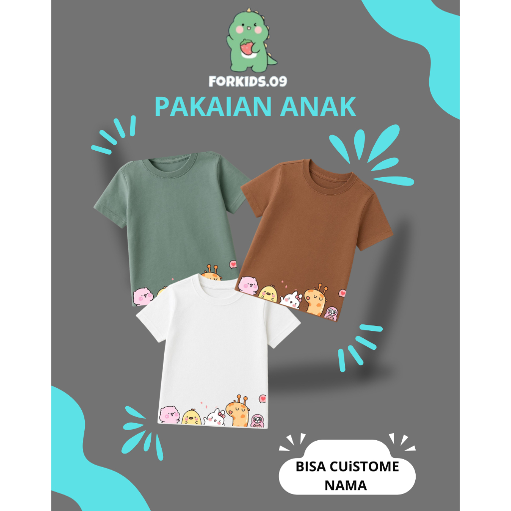 kaos Anak & Bayi Promo Termurah-100% catoon combed  30s-kostum nama KARTUN HEWAN / Baju Anak Laki La