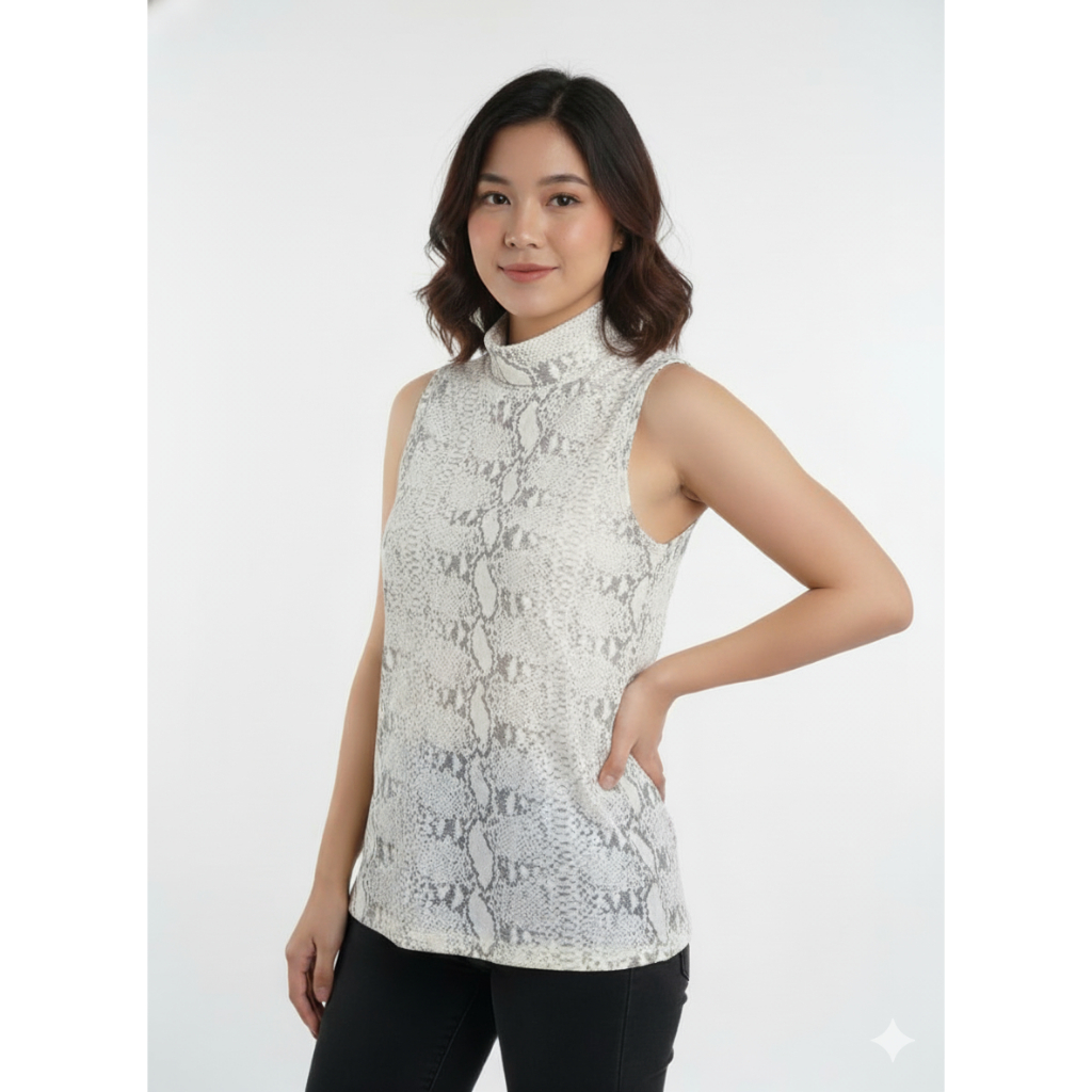 sleeveless whbm snake white grey turtle neck atasan tanpa lengan branded wanita
