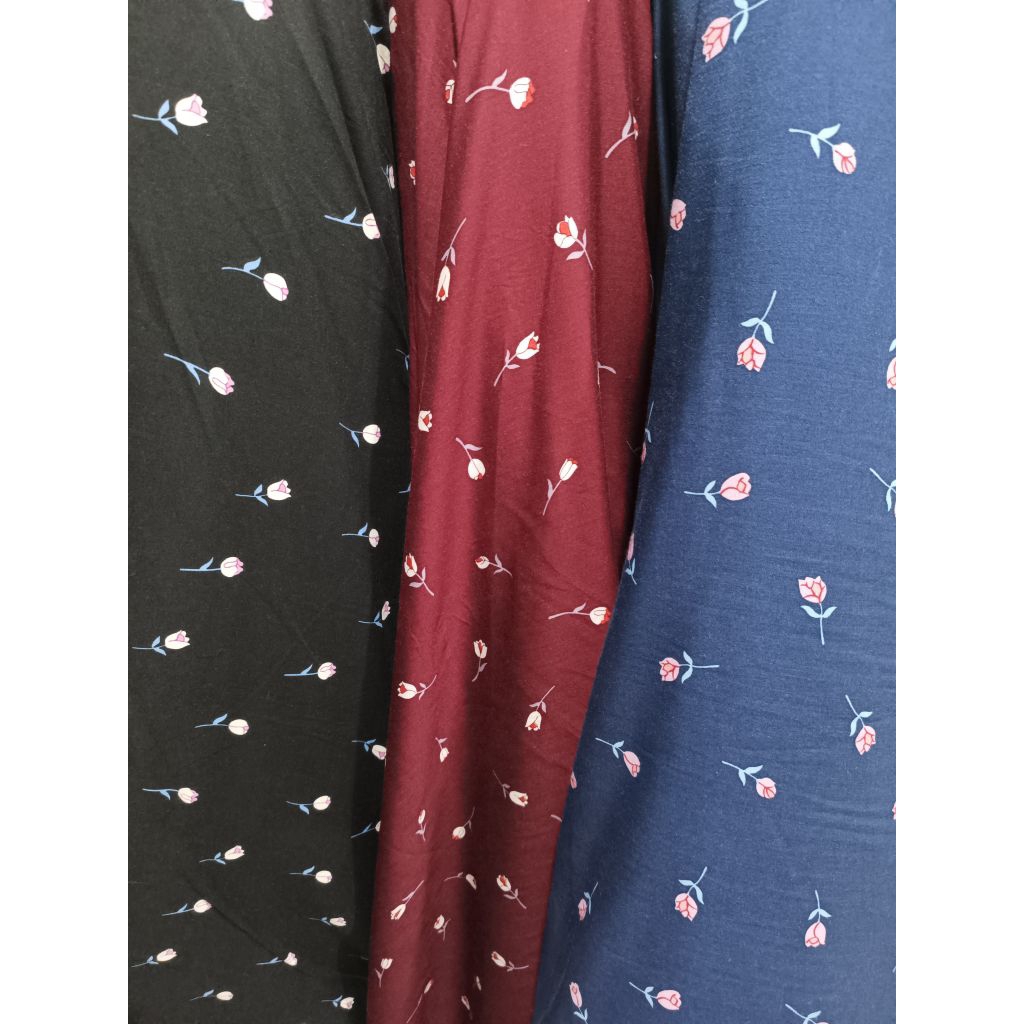 Bahan kain katun rayon viscose premium motif bunga tulip terbaru best seller