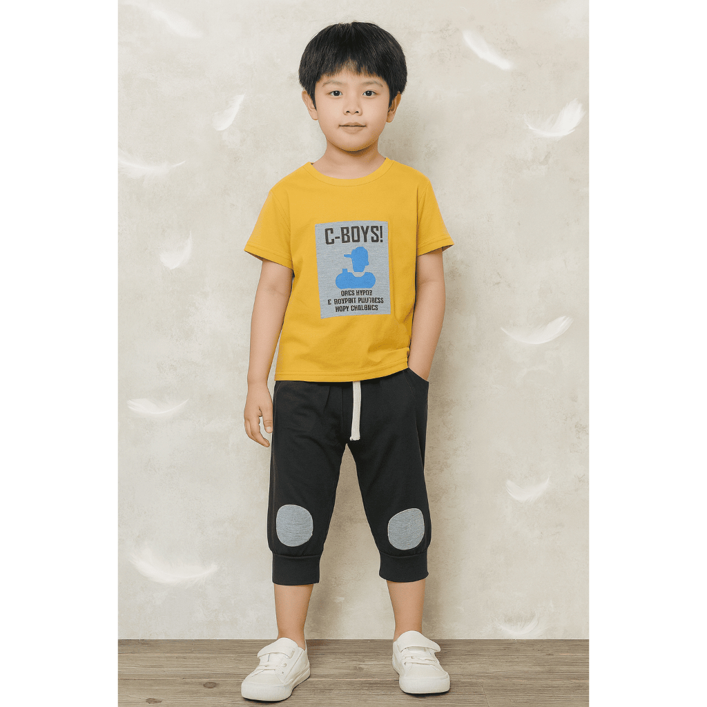 USON KODE 4505 SETELAN BAJU ANAK COWOK USON CBOYS SIZE 4-7 TAHUN (KUNING & MERAH)