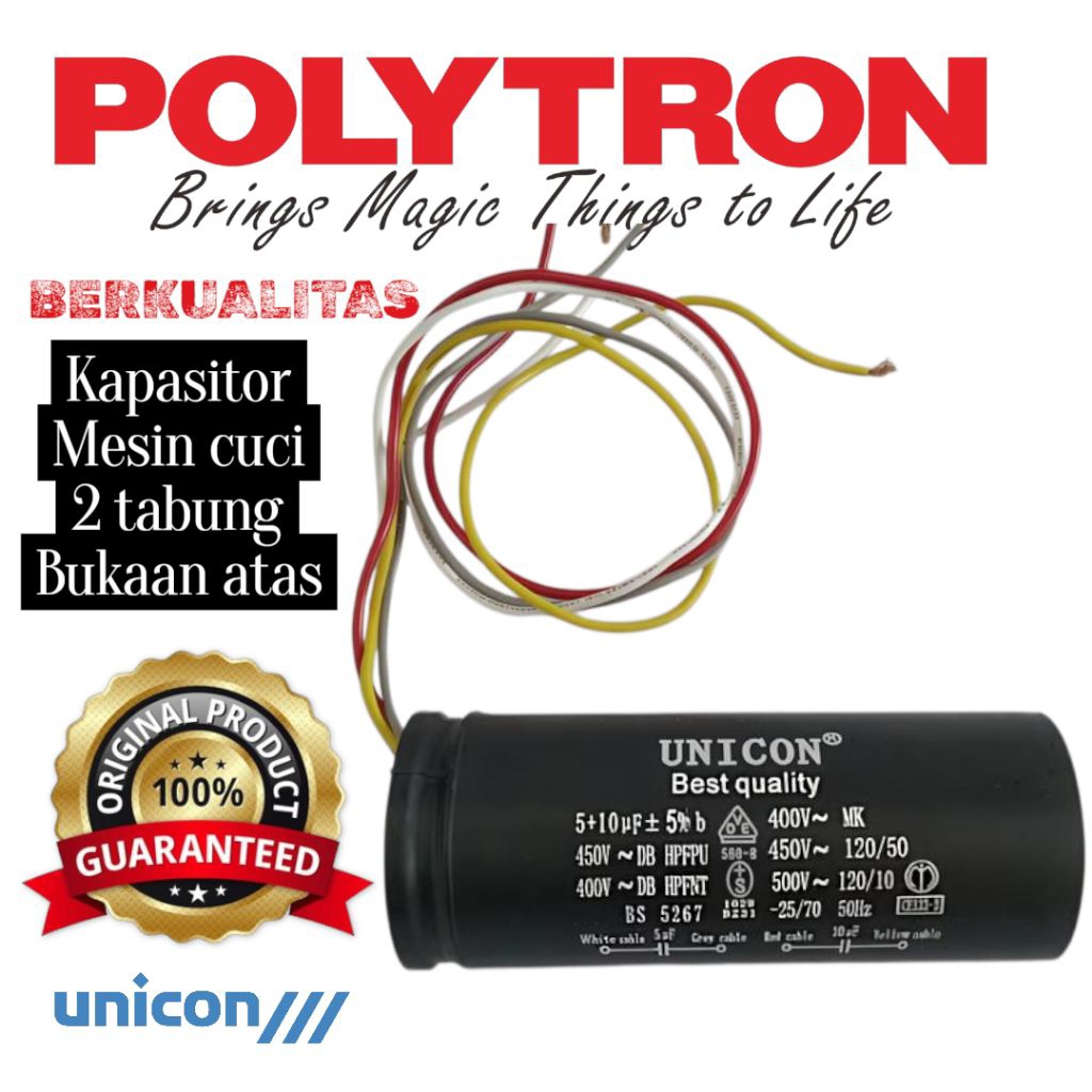 5+10 uF Kapasitor POLYTRON 9 Kg PWM 9057 9072 9076 9358 9366 9369 CAPACITOR Mesin Cuci
