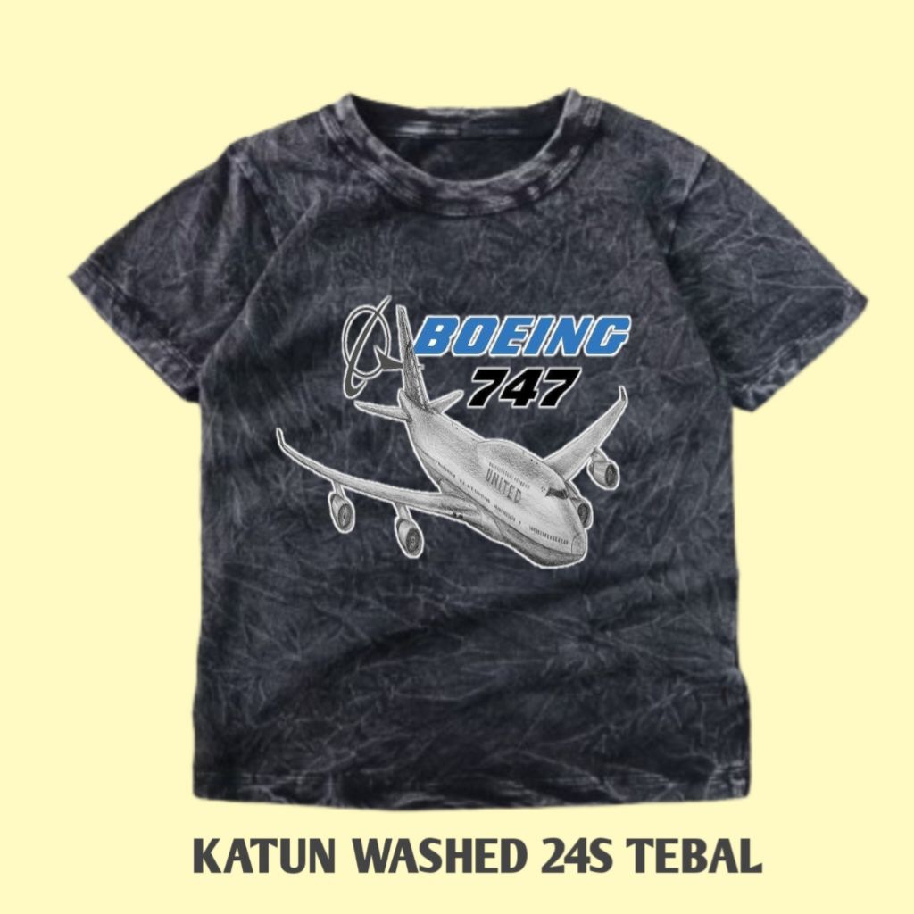 Kaos Anak Baju Anak Pesawat BOEING 747 katun Washed