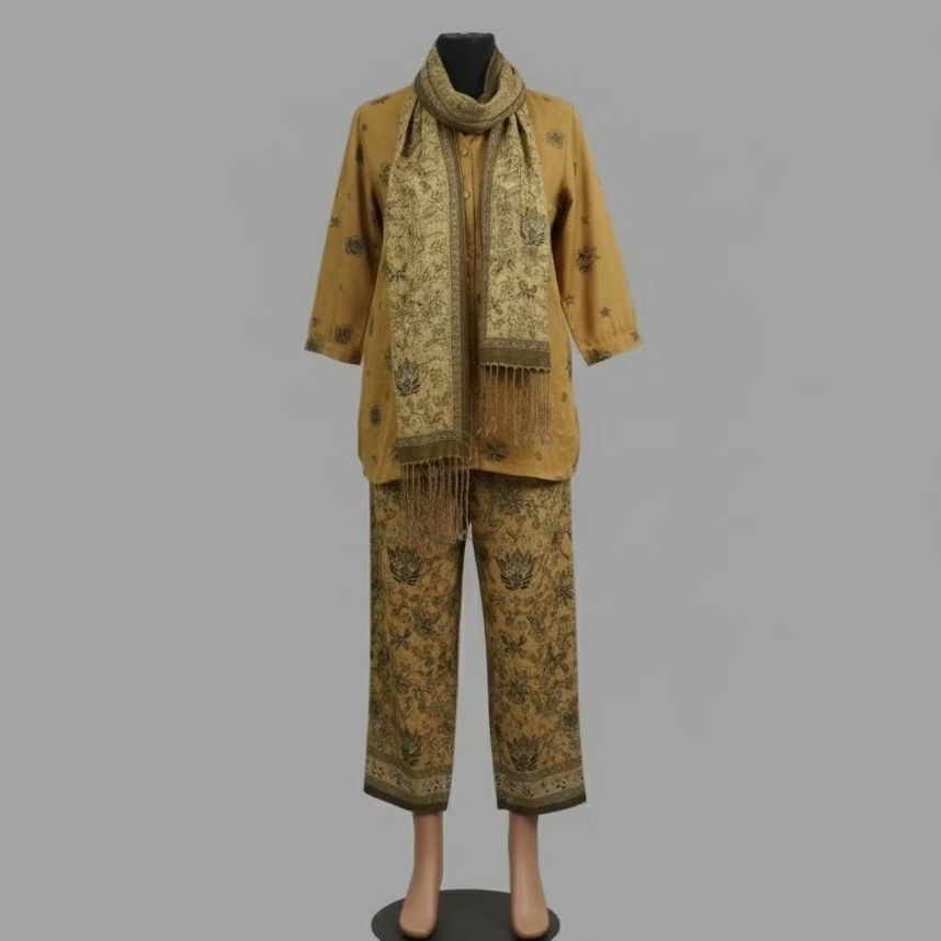 setelan celana gamis motif warna kuning (free kerudung)