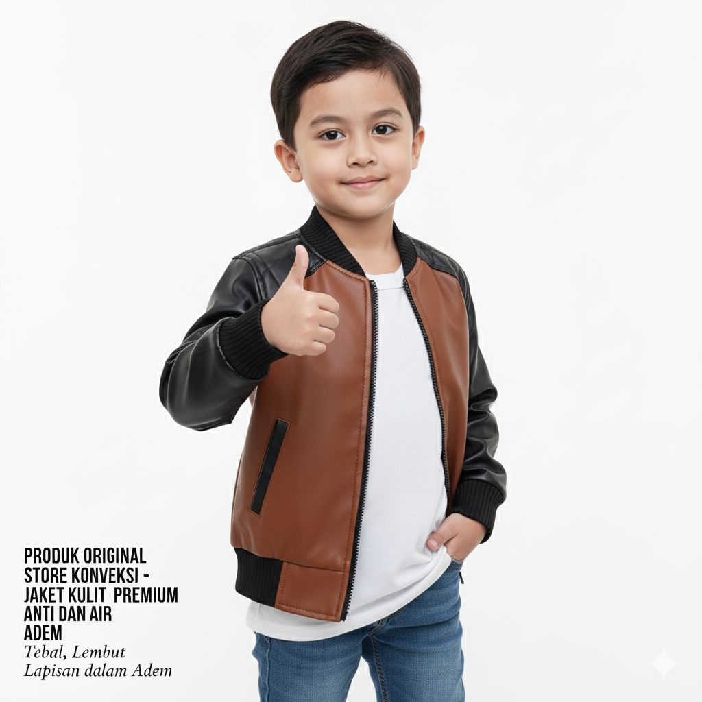 Jaket Anak zipper Bahan Semi Kulit Premium Jaket Kulit anak laki laki/perempuan USIA 1-12 TAHUN