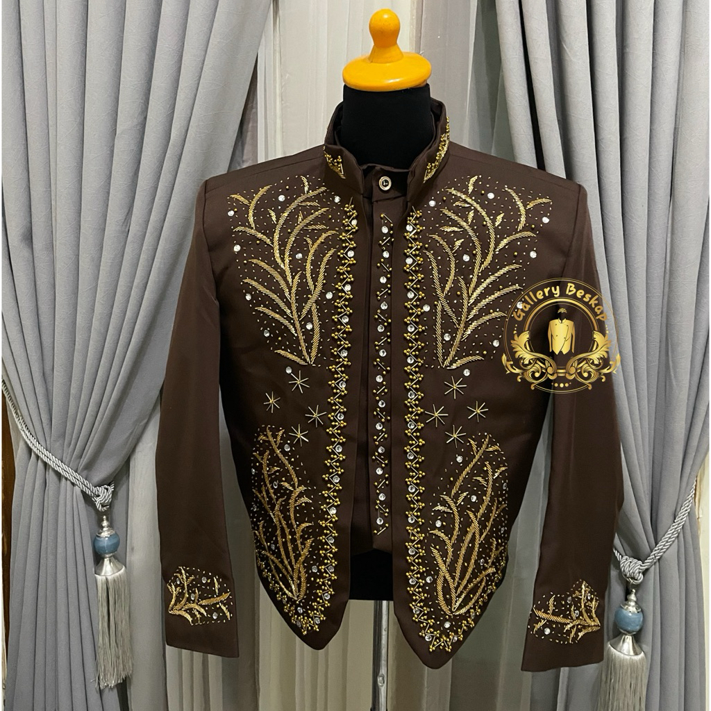 Beskap pengantin / beskap solo warna coklat mahogani