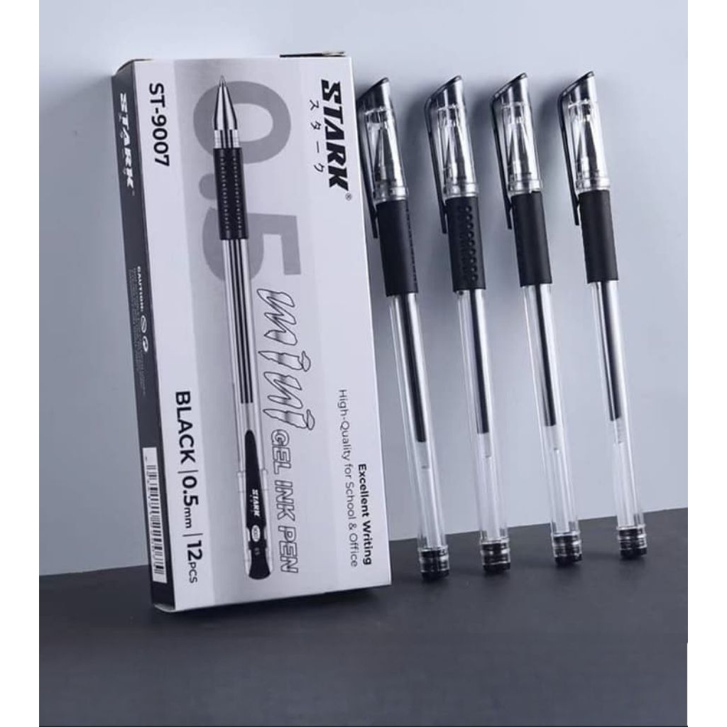1Lusin Pen Gel Murah Pulpen Cair Hitam Mini Gel Stark