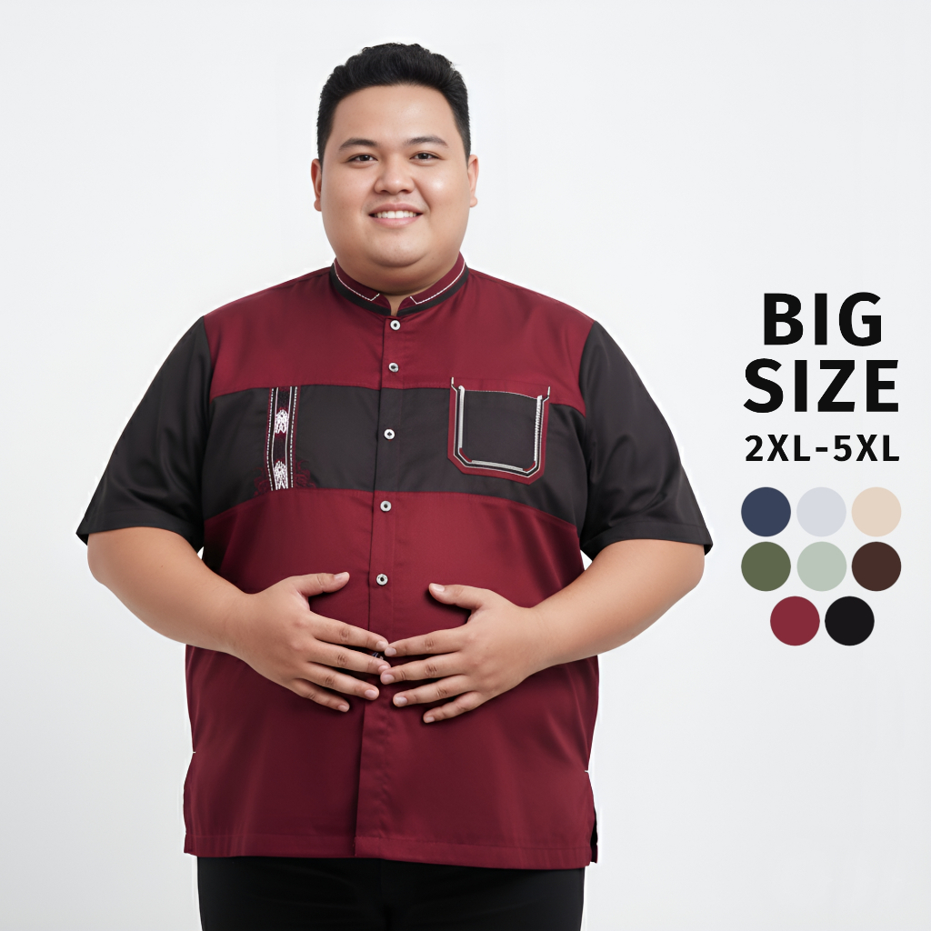 Baju Koko Big Size Muslim Pria 08, Ukuran Jumbo 2XL 3XL 4XL 5XL
