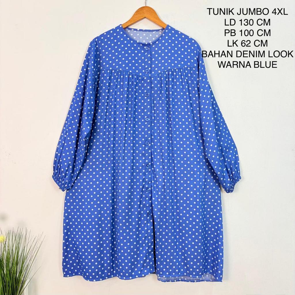 Tunik Jumbo Wanita Ld 130 Cm Model Kekinian Motif Polkadot - Reina Tunik