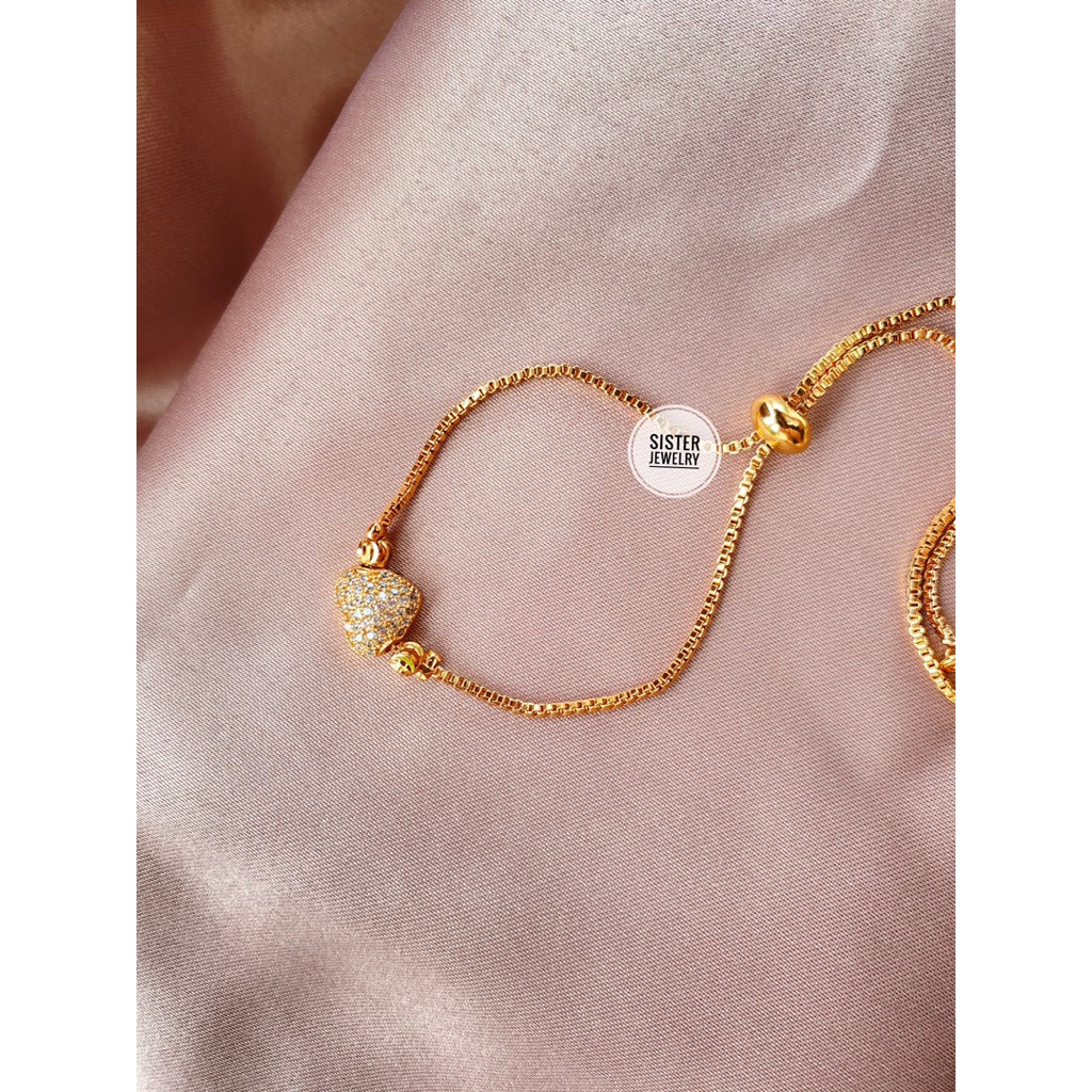 Gelang Emas Adjustable dengan Liontin Hati Berlian Zircon – Luxury Heart Bracelet