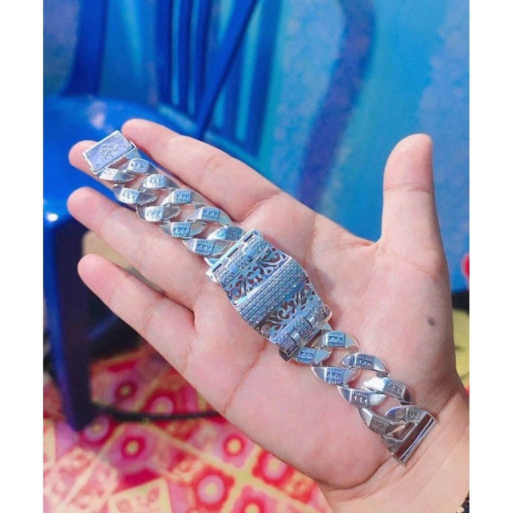 gelang plat perak crome