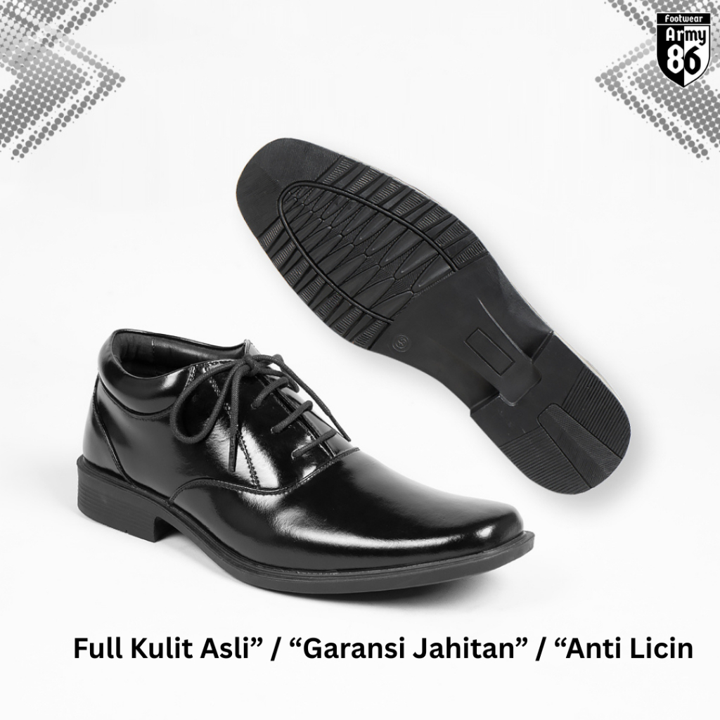 Army86 Sepatu PDH Pantofel pantovel hitam pria tni polri satpam kulit asli model Alfa