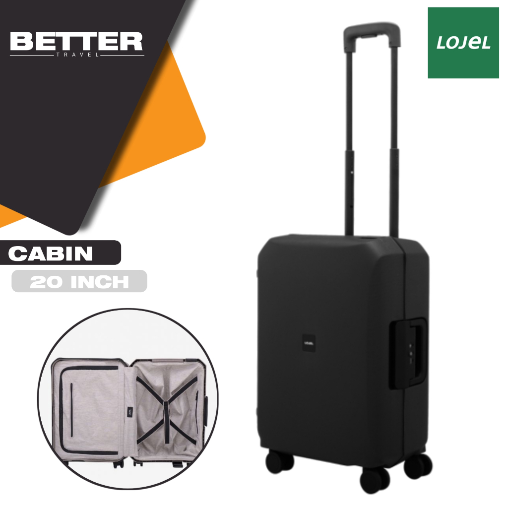 Koper LOJEL 20 inch cabin hardcase kabin kuat tsa lock double wheel tanpa resleting warna full hitam