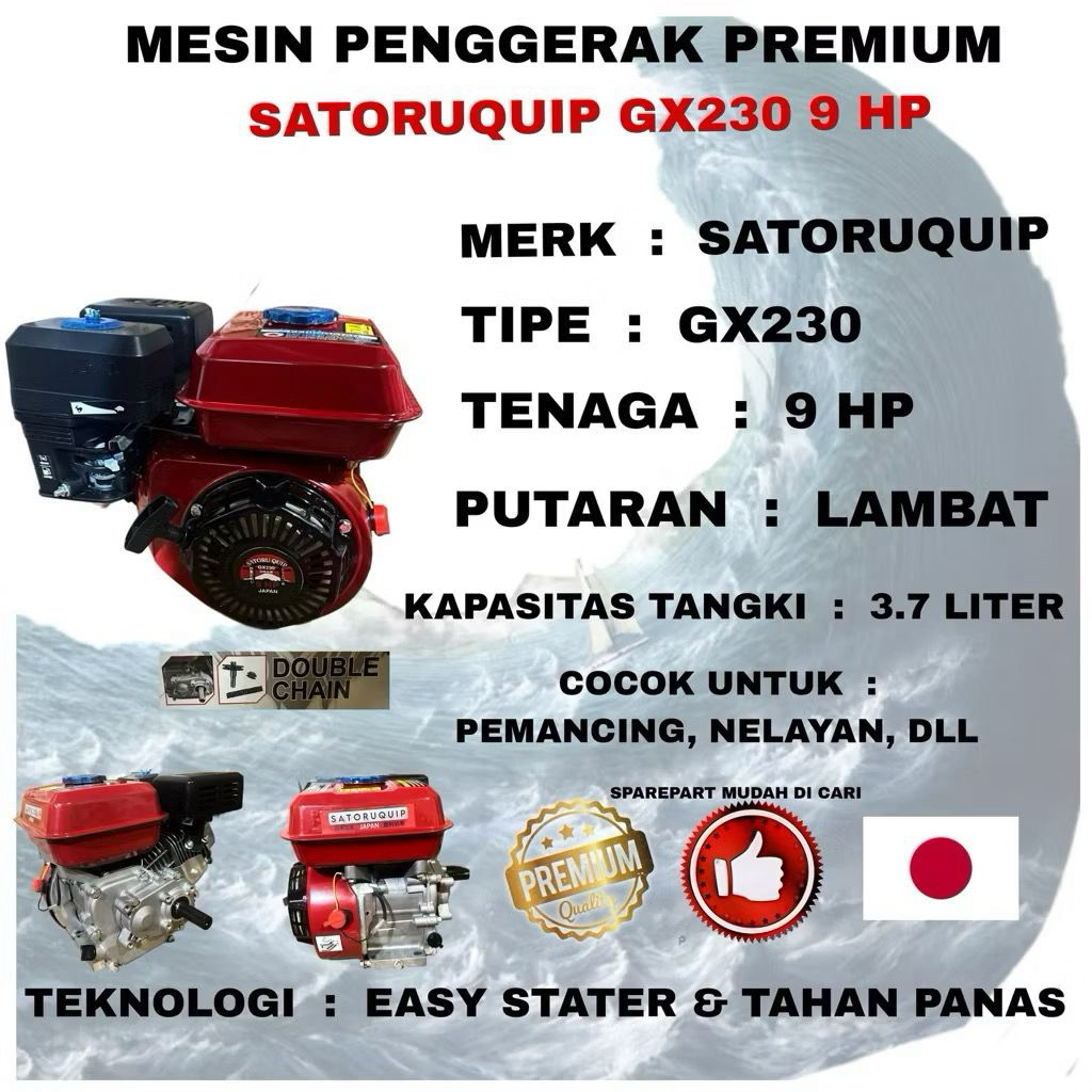 ENGINE PUTARAN LAMBAT GX230 9 hp satoruquip mesin sampan penggerak perahun putaran lambat